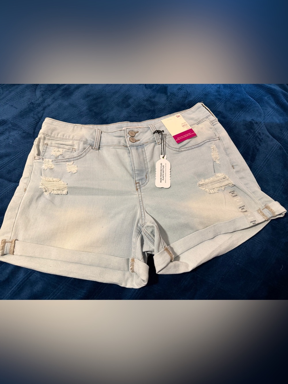 SO Light Blue Distressed Cuffed Denim Shorts
